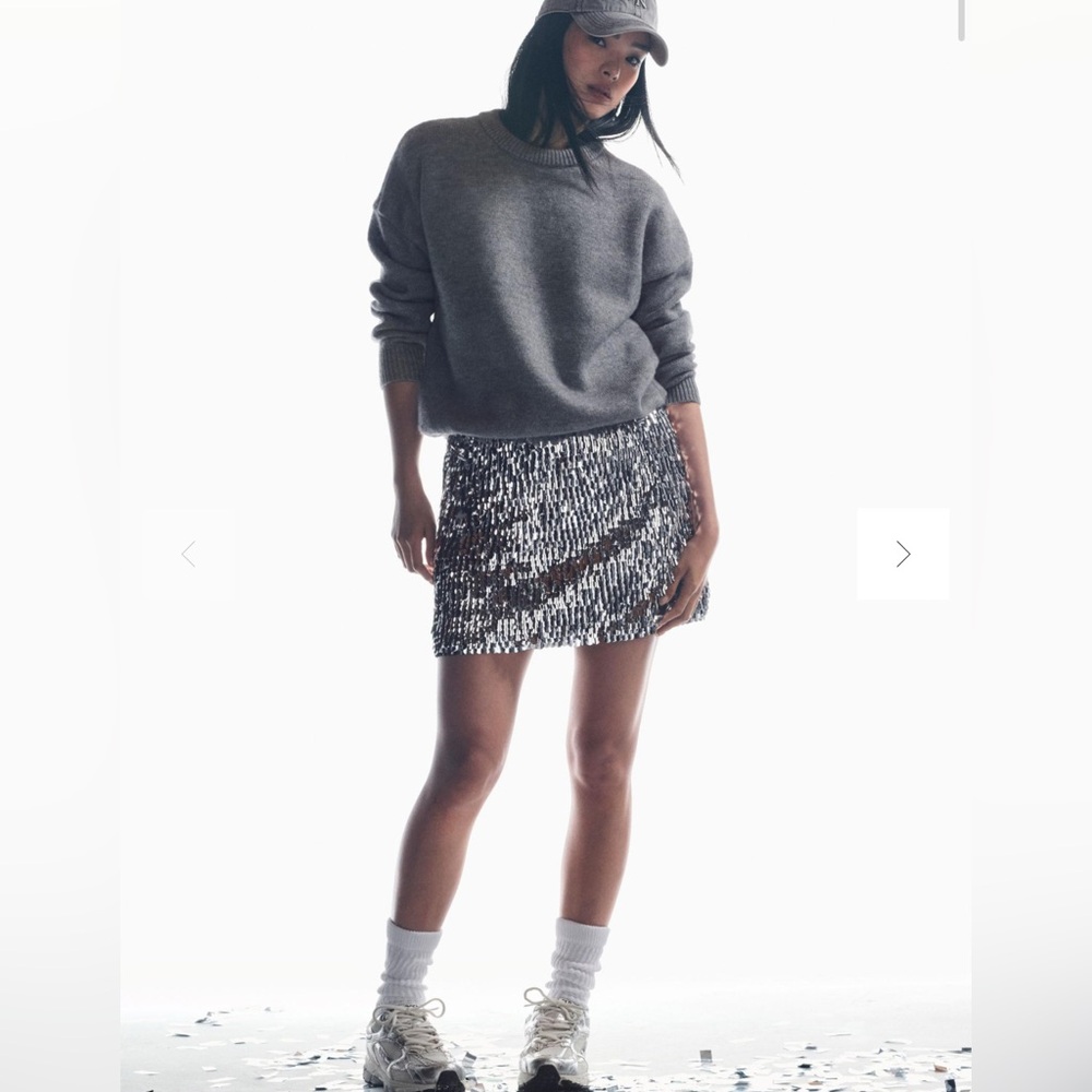 Anthropologie Gray Sweater Dress with Silver Sequin Skirt